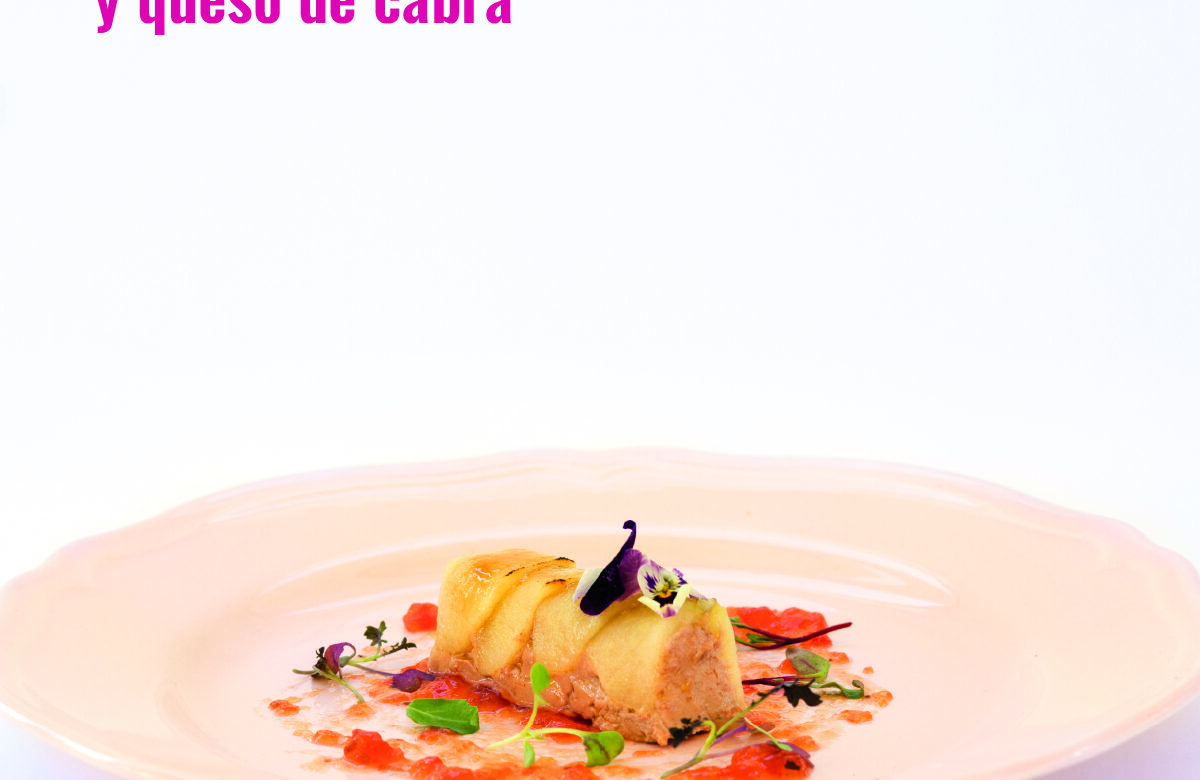 Milhoja de foie y ave con manzana y queso de cabra